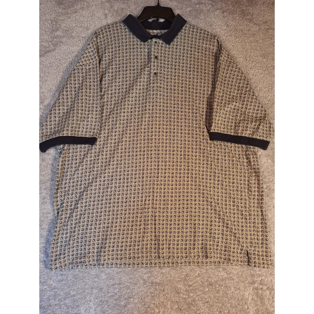 Mined Quality Apparel XXL Polo Shirt Geometric Knit Grey Navy 90s Dad Grandpa